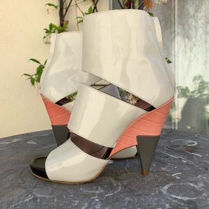 CHLOE Poseidon Patent Cutout Heel Booties Peeptoe